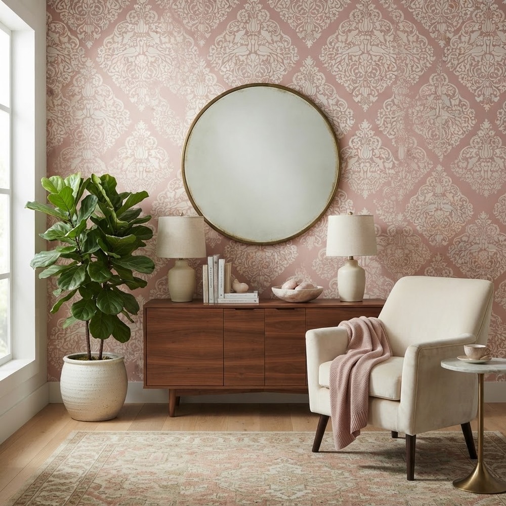 Royal Design Small Love Birds Lace Damask Wall Stencil (62065) - 15.5"w x 19.8"h